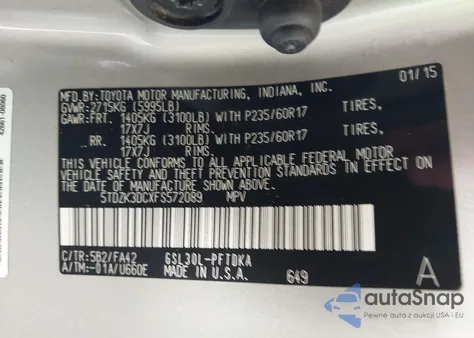 2015 Toyota Sienna L 7 Passenger from USA, damaged, VIN 5TDZK3DCXFS572089